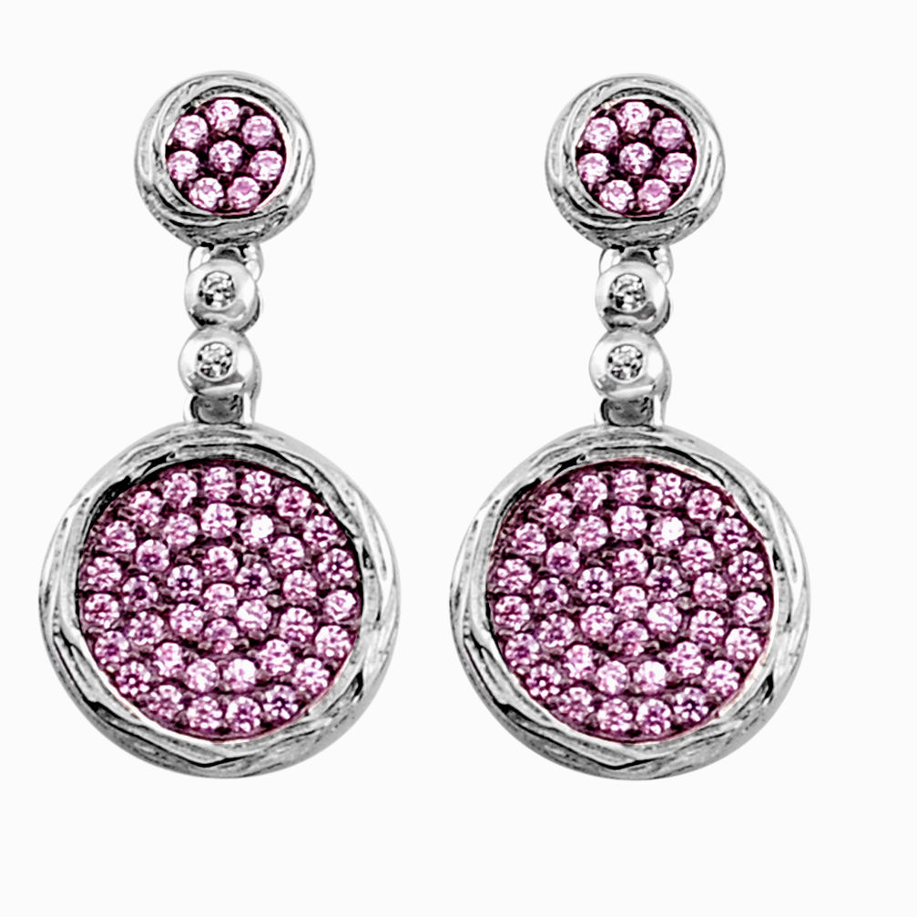 925 sterling silver 2.72cts pink kunzite (lab) round earrings jewelry c4845