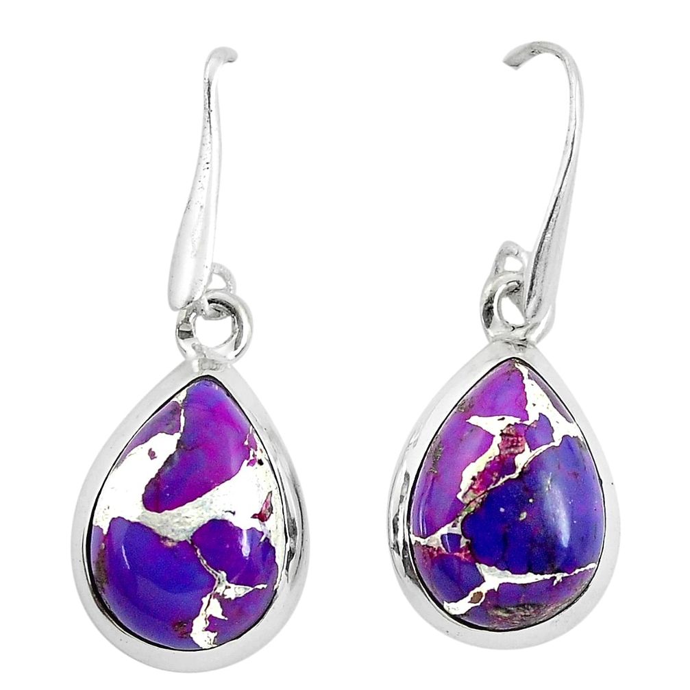 925 sterling silver 11.20cts purple copper turquoise dangle earrings p50918
