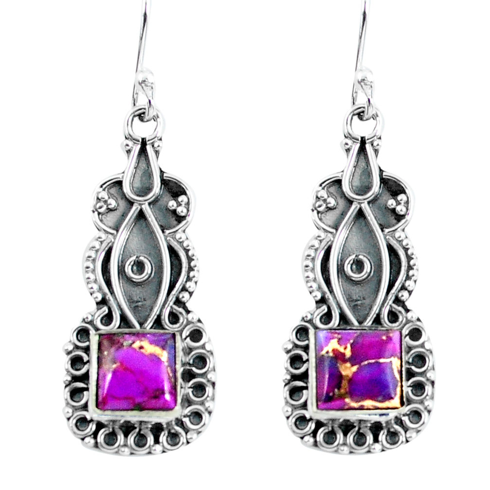 925 sterling silver 4.43cts purple copper turquoise dangle earrings p59990