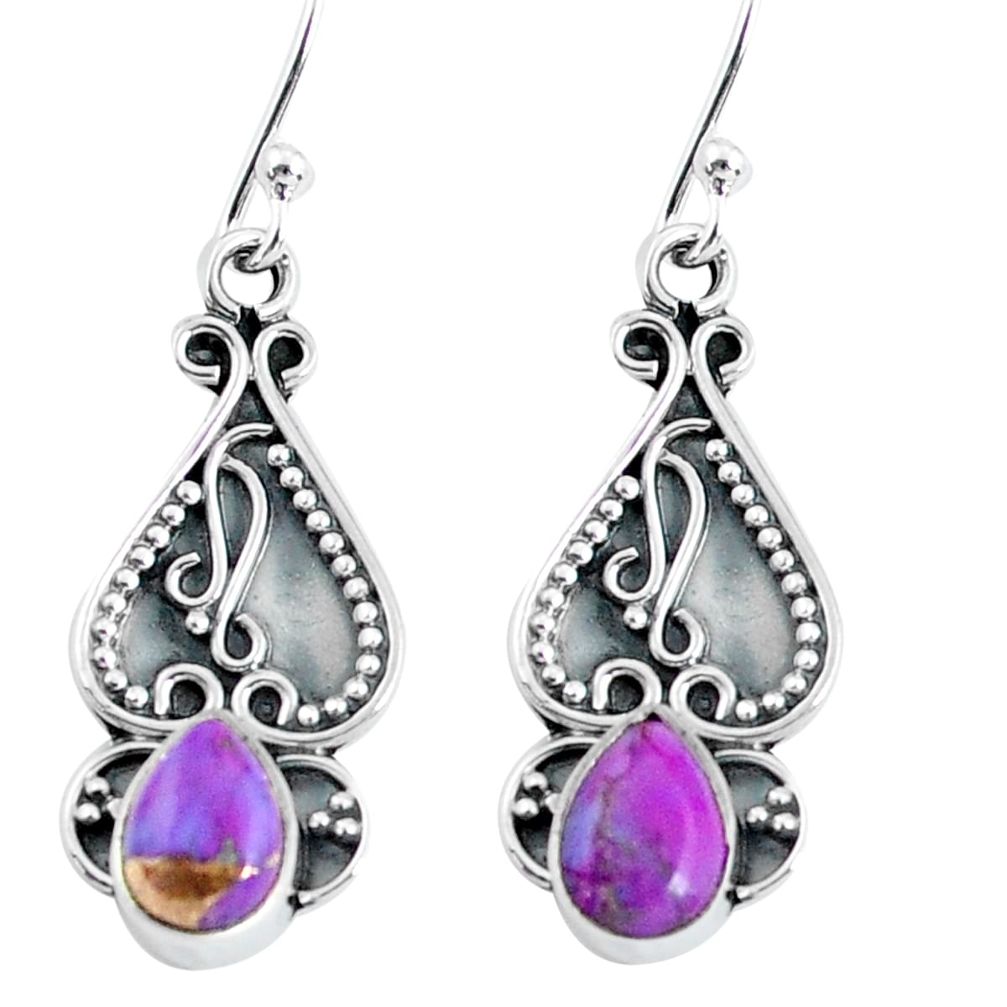 925 sterling silver 2.96cts purple copper turquoise dangle earrings p60177