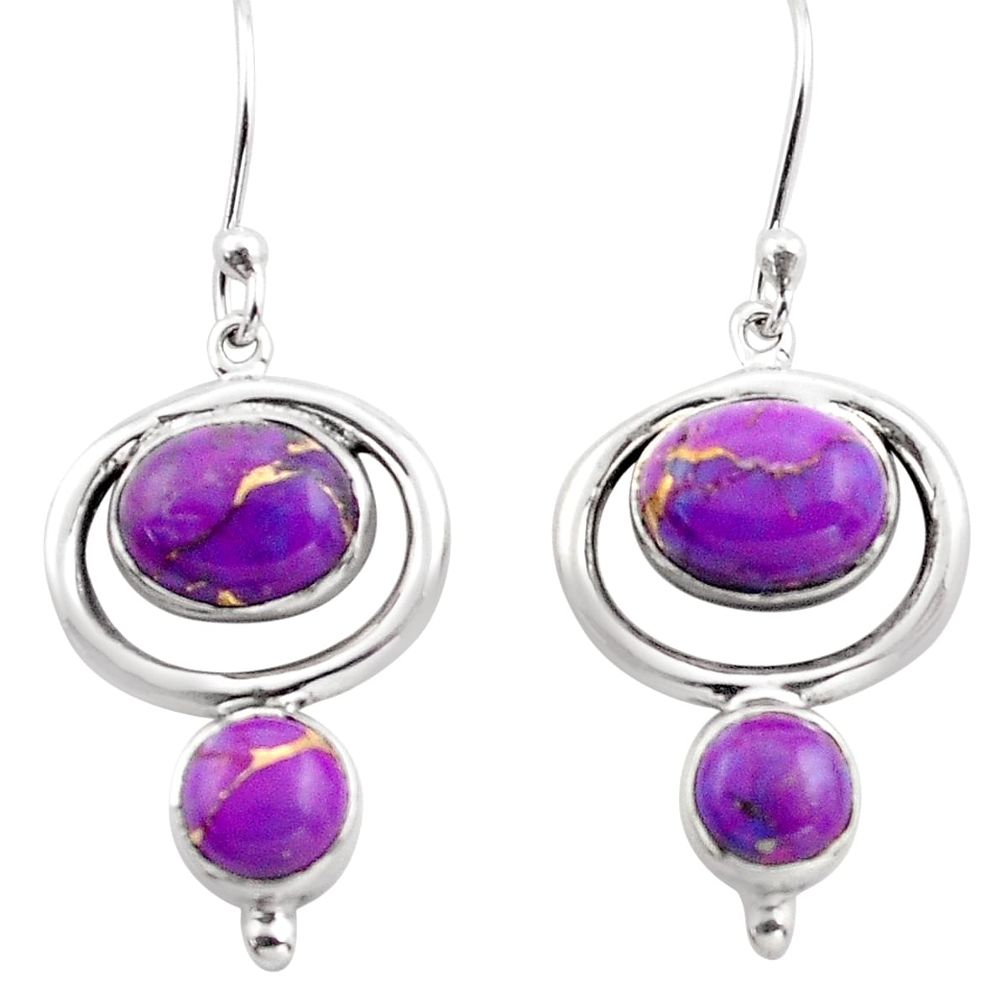 925 sterling silver 8.77cts purple copper turquoise dangle earrings p88471