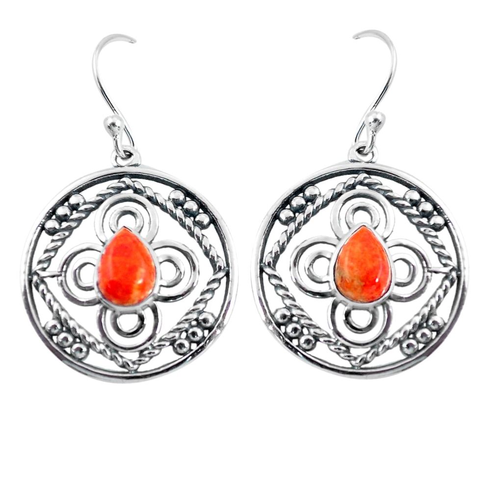 925 sterling silver 3.58cts red copper turquoise dangle earrings jewelry p64832