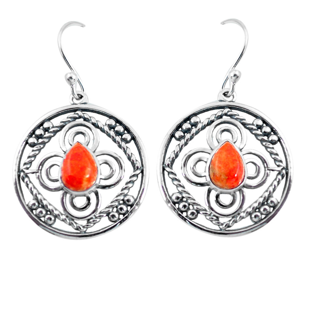 925 sterling silver 3.58cts red copper turquoise dangle earrings jewelry p91468