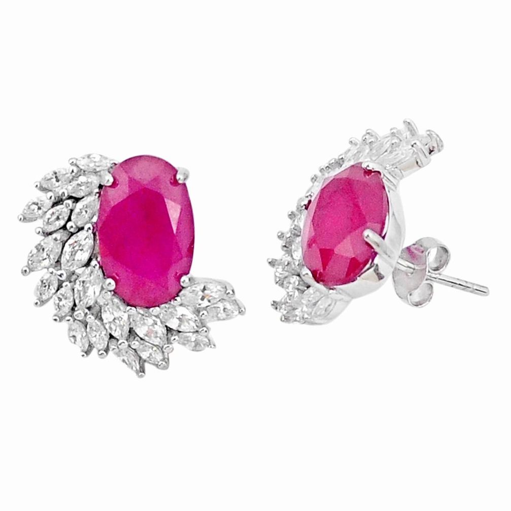 925 sterling silver 13.77cts red ruby (lab) topaz stud earrings jewelry c1880