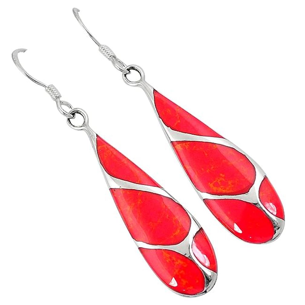 925 sterling silver red sponge coral enamel dangle earrings jewelry h54542