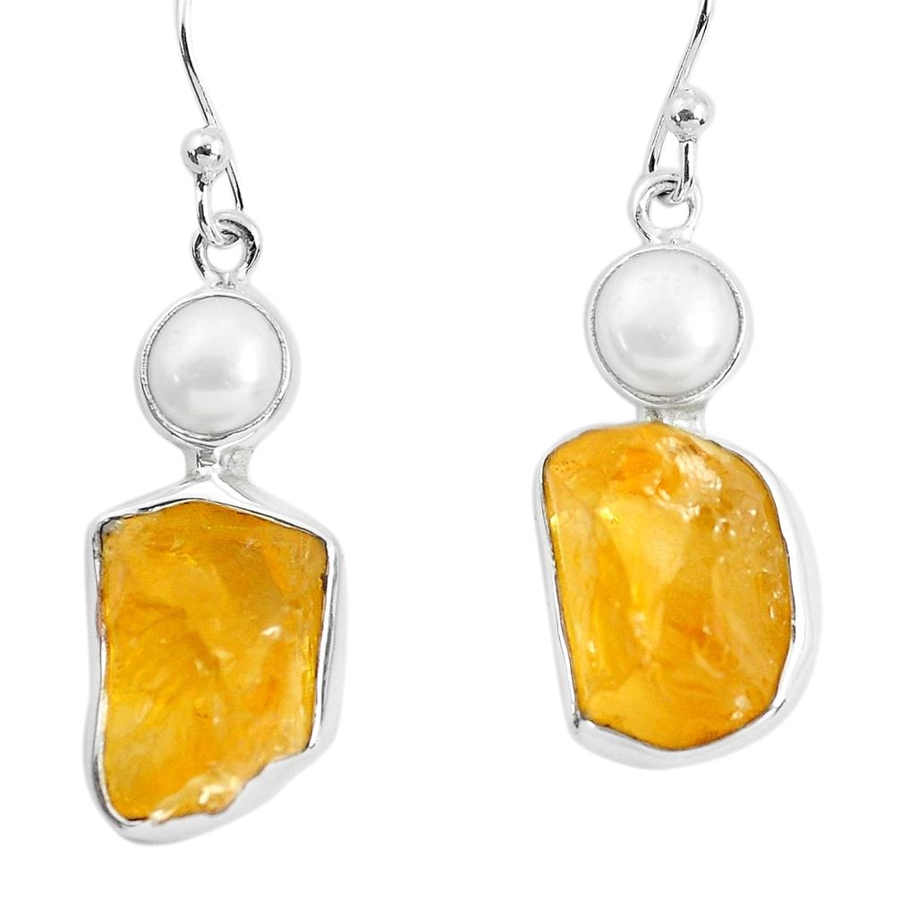 925 sterling silver 15.97cts yellow citrine rough pearl dangle earrings p51811