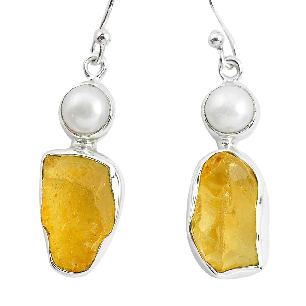 925 sterling silver 14.72cts yellow citrine rough pearl dangle earrings p51878