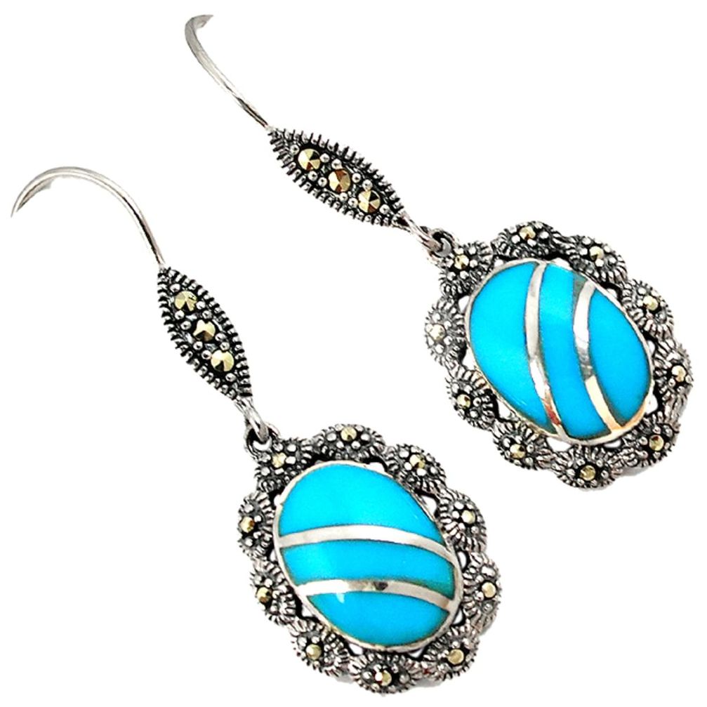 Blue sleeping beauty turquoise 925 sterling silver dangle earrings a15350