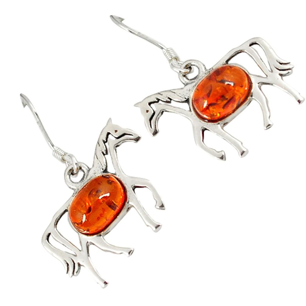 2.19cts orange amber oval cab 925 sterling silver horse earrings jewelry a23318