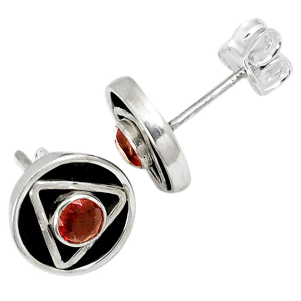 Natural red garnet round 925 sterling silver stud earrings jewelry a30660