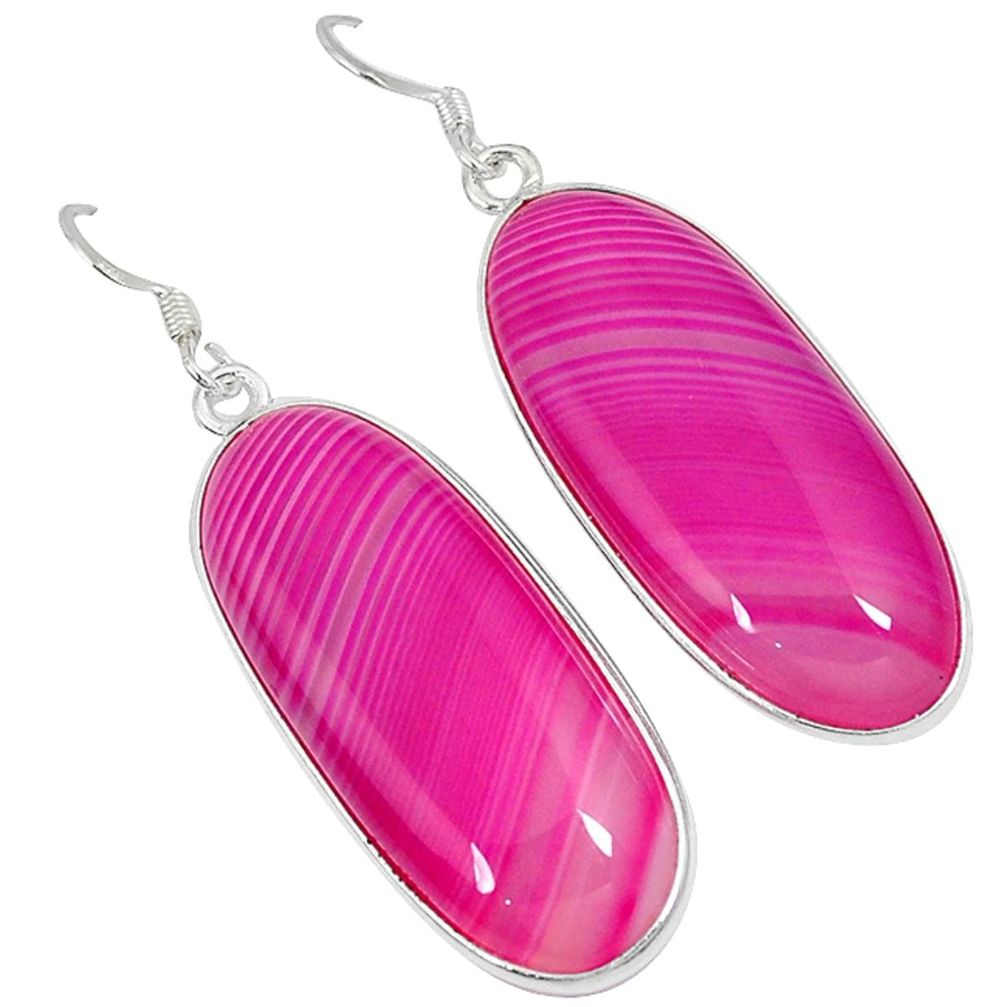Natural pink botswana agate 925 sterling silver dangle earrings jewelry a30661