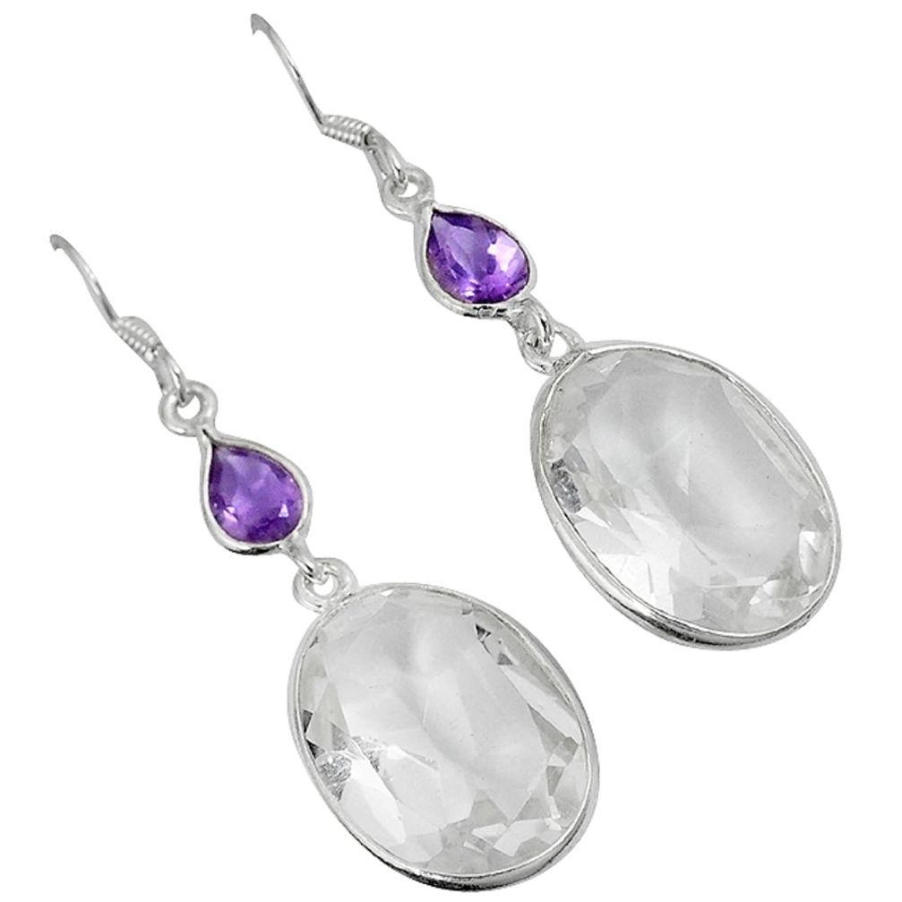 Natural white topaz purple amethyst 925 sterling silver dangle earrings a30664