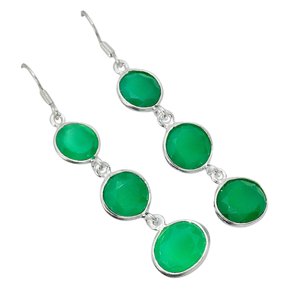 Natural green chalcedony 925 sterling silver dangle earrings jewelry a30669