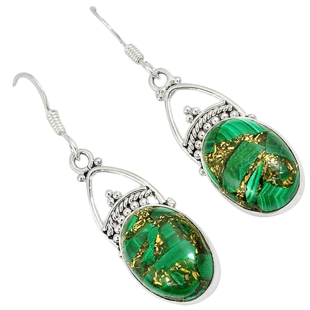 925 silver natural green malachite (pilot's stone) dangle earrings a30670