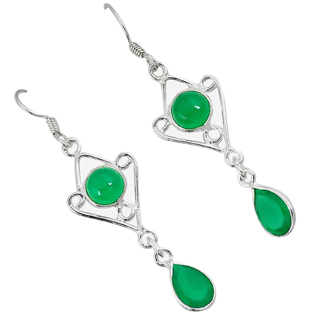 Natural green chalcedony 925 sterling silver dangle earrings jewelry a30671