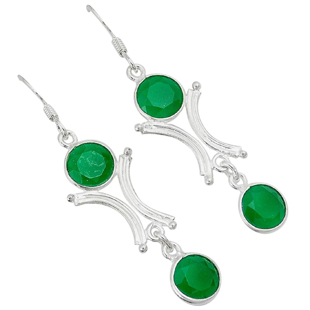 Natural green chalcedony 925 sterling silver dangle earrings jewelry a30672