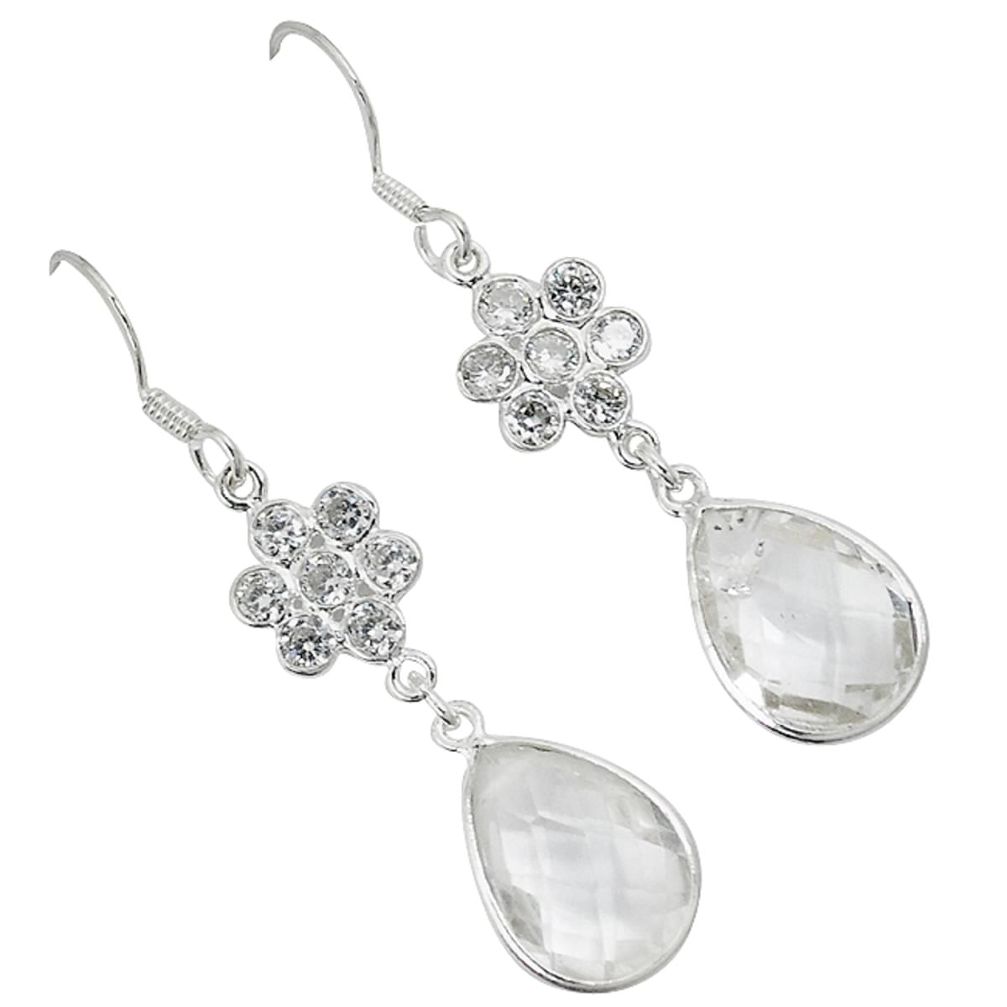 Natural white topaz 925 sterling silver dangle earrings jewelry a30674