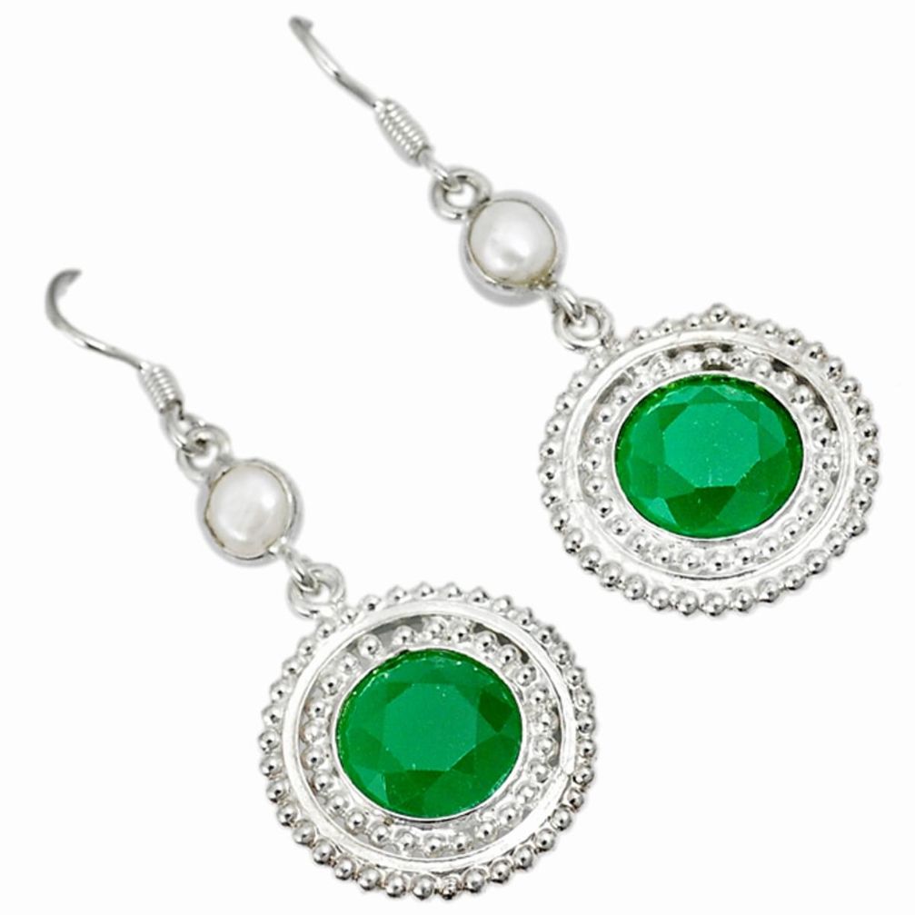 Natural green chalcedony pearl 925 silver dangle earrings jewelry a30689