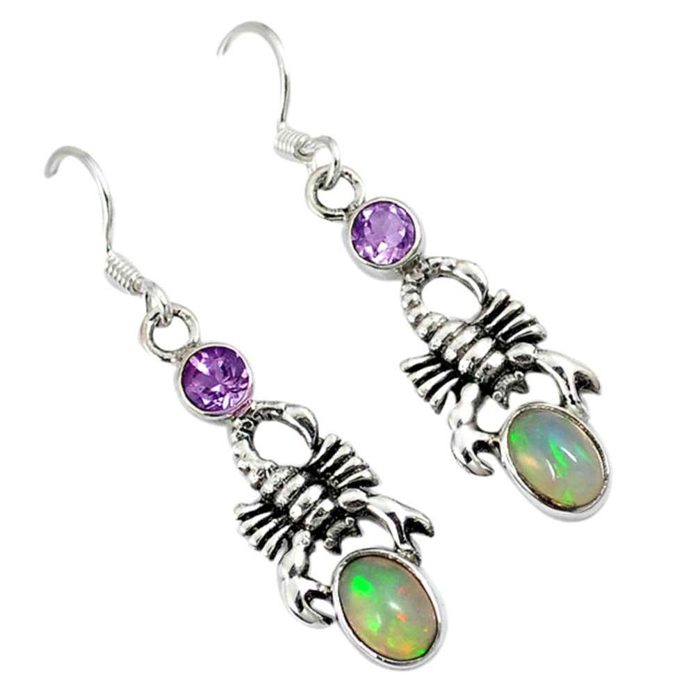 925 sterling silver natural multi color ethiopian opal scorpion earrings a30709