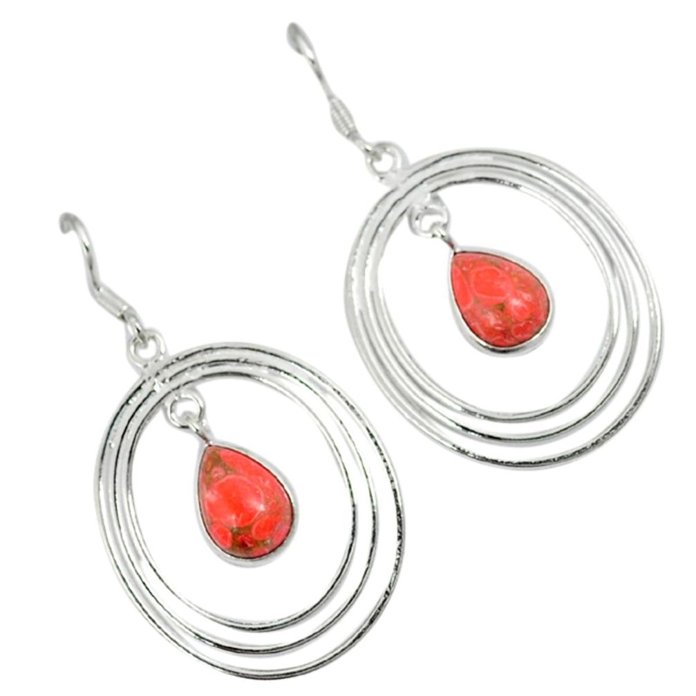 Red copper turquoise 925 sterling silver dangle earrings jewelry a30718