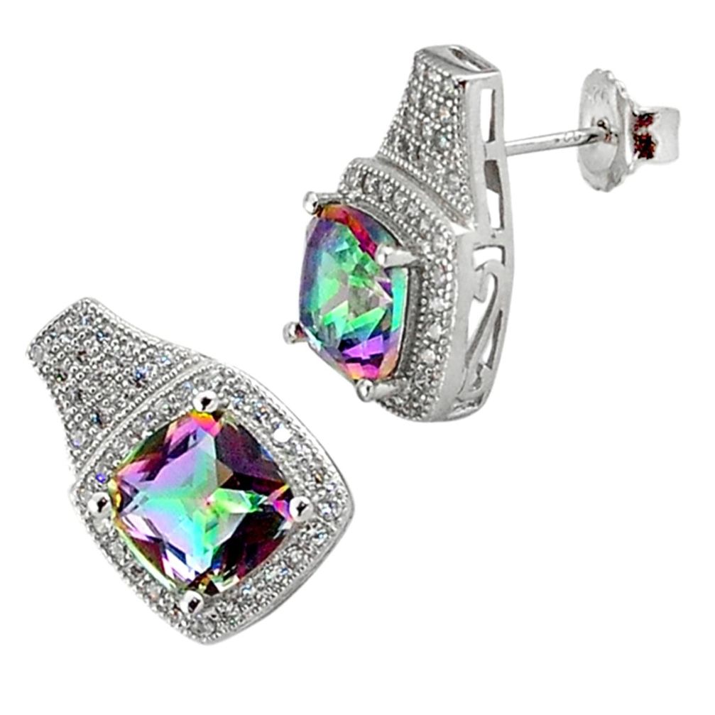 Multi color rainbow topaz white topaz 925 sterling silver stud earrings a32282