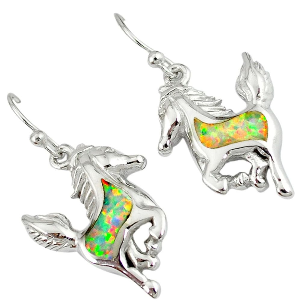 925 sterling silver pink australian opal (lab) horse earrings jewelry a36846
