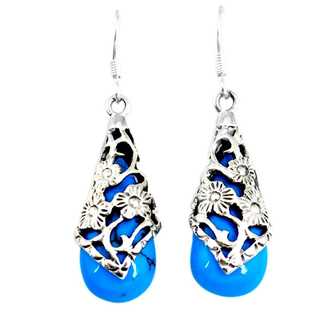 925 sterling silver fine blue turquoise flower earrings jewelry a41838