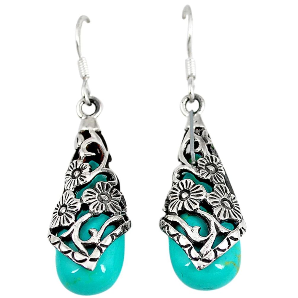 Fine green turquoise 925 sterling silver flower earrings jewelry a41870