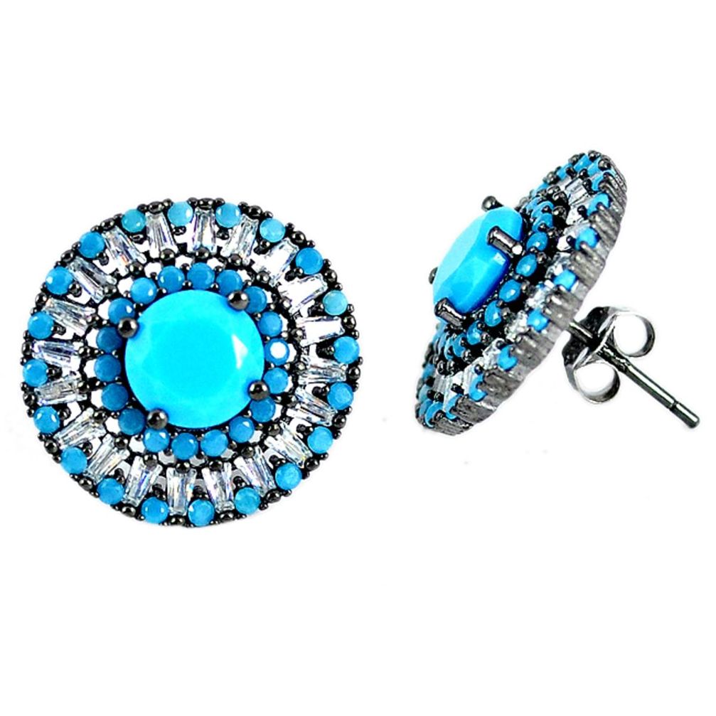 Fine blue turquoise topaz 925 sterling silver stud earrings jewelry a42382