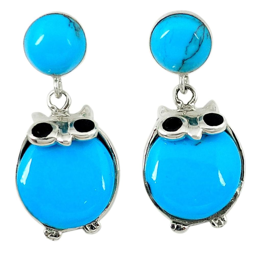 9.85cts fine blue turquoise onyx 925 sterling silver dangle earrings a45737