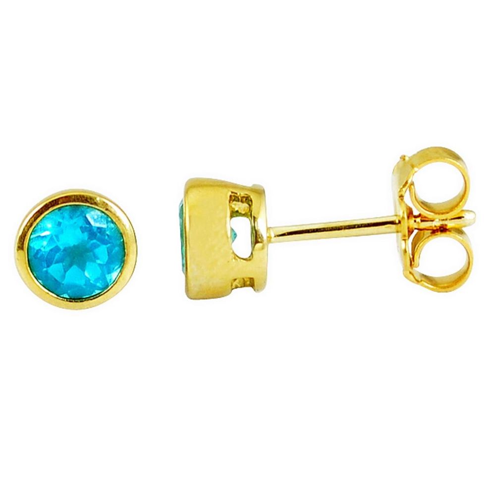 Blue apatite (madagascar) 925 sterling silver 14k gold stud earrings a47113