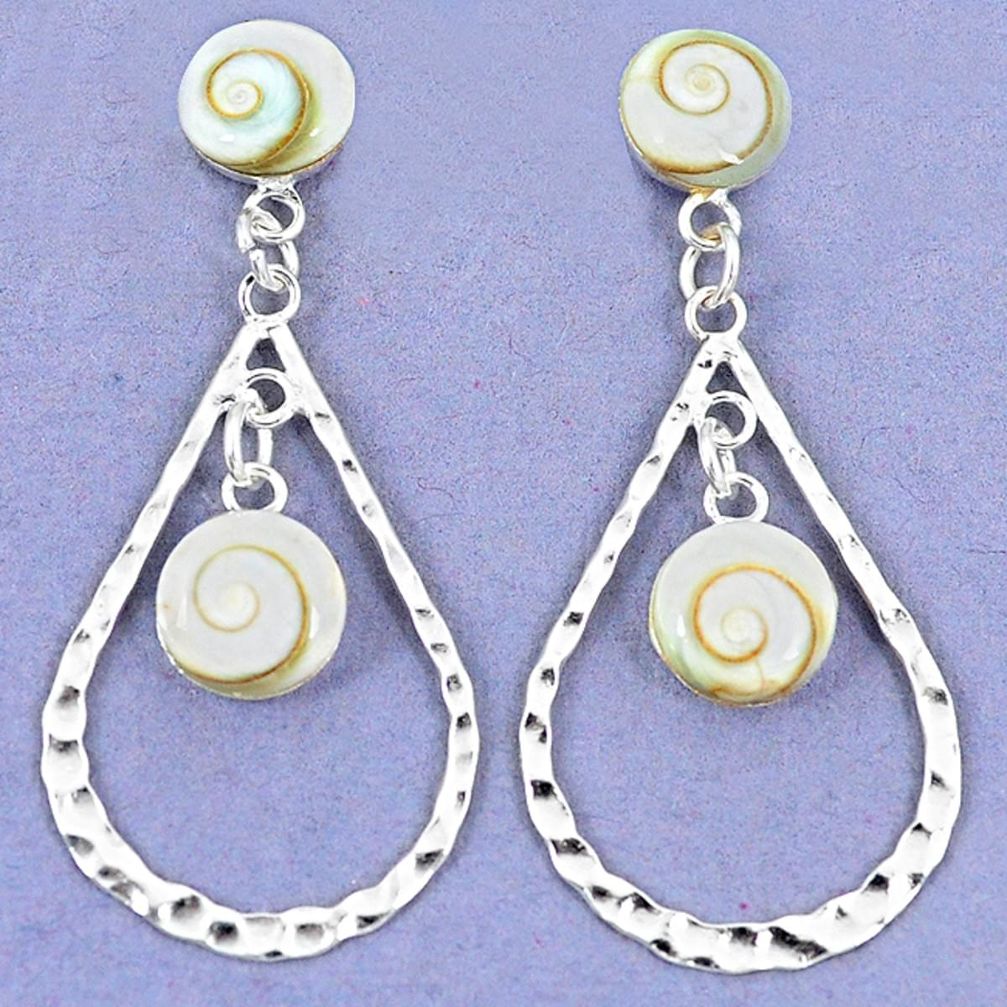 Natural white shiva eye shell 925 sterling silver dangle earrings jewelry a47926