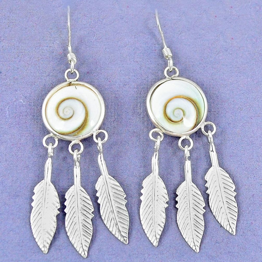 Natural white shiva eye shell 925 sterling silver dreamcatcher earrings a47953