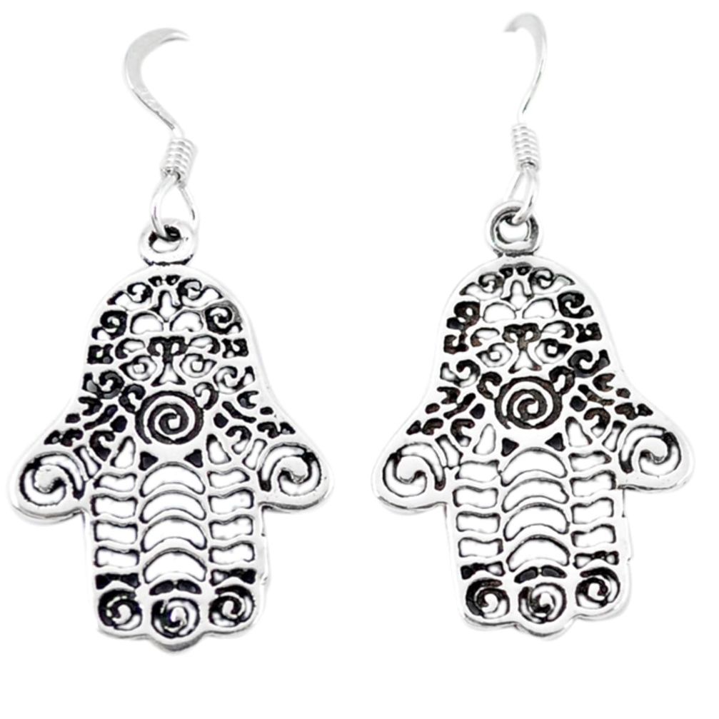 Indonesian bali style solid 925 silver hand of god hamsa earrings jewelry a48010