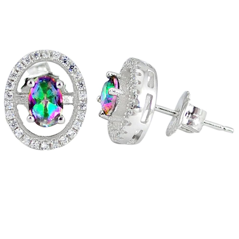 Multi color rainbow topaz topaz 925 sterling silver stud earrings a48738