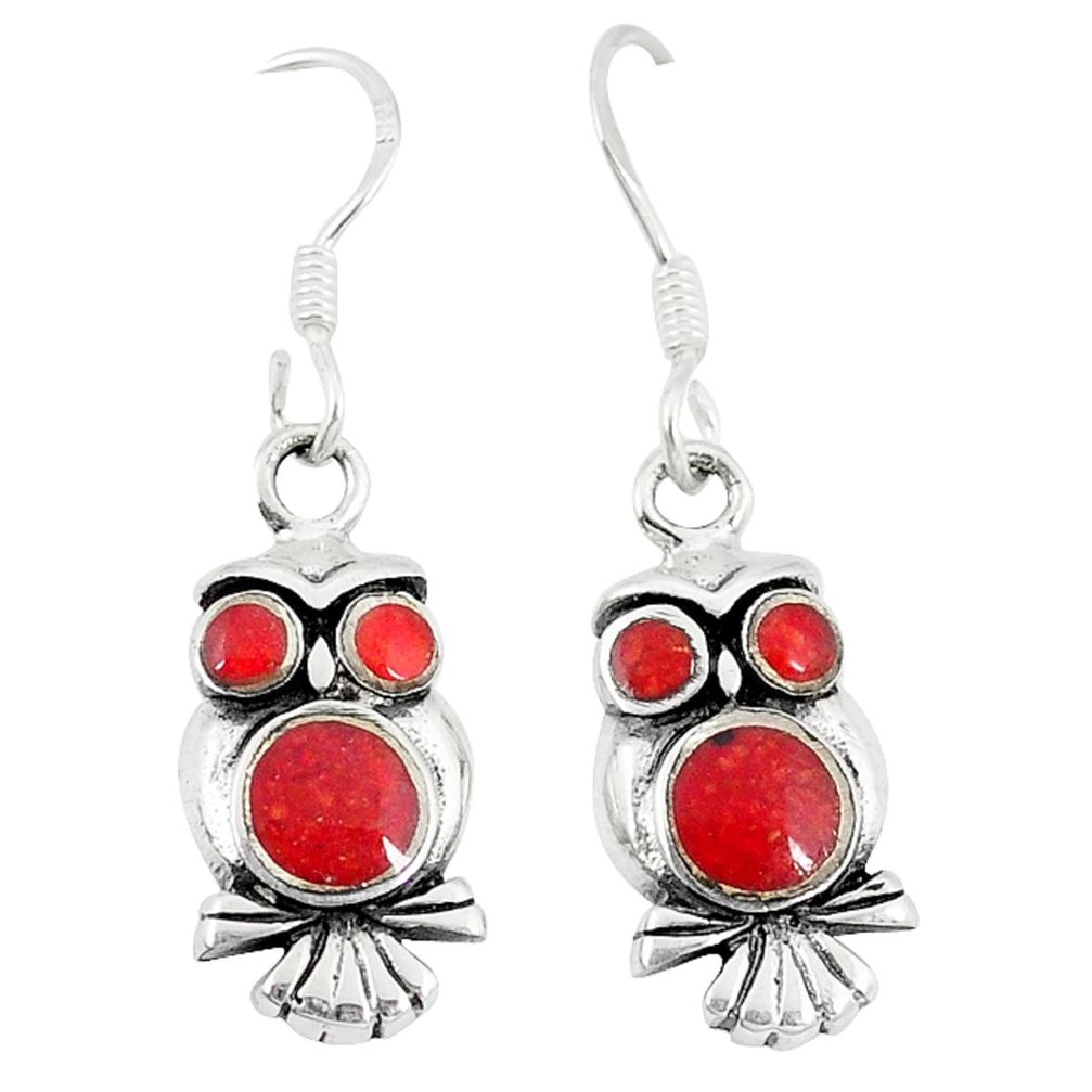 925 sterling silver red coral enamel owl earrings jewelry a49685