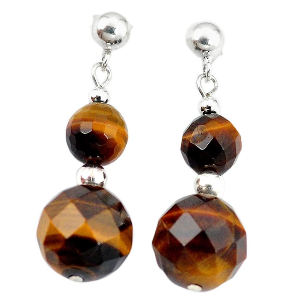 Natural brown tiger's eye 925 sterling silver dangle earrings jewelry a49842