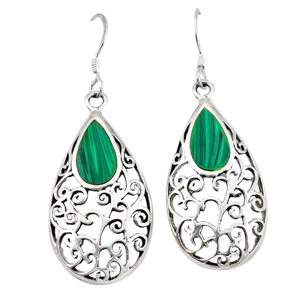 Green malachite (pilot's stone) 925 silver dangle earrings jewelry a49893