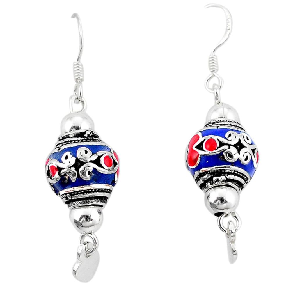 Multi color enamel indonesian bali style solid 925 silver ball earrings a50305