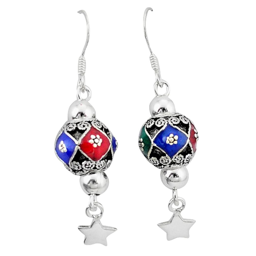 Indonesian bali style solid multi color enamel 925 silver ball earrings a50319