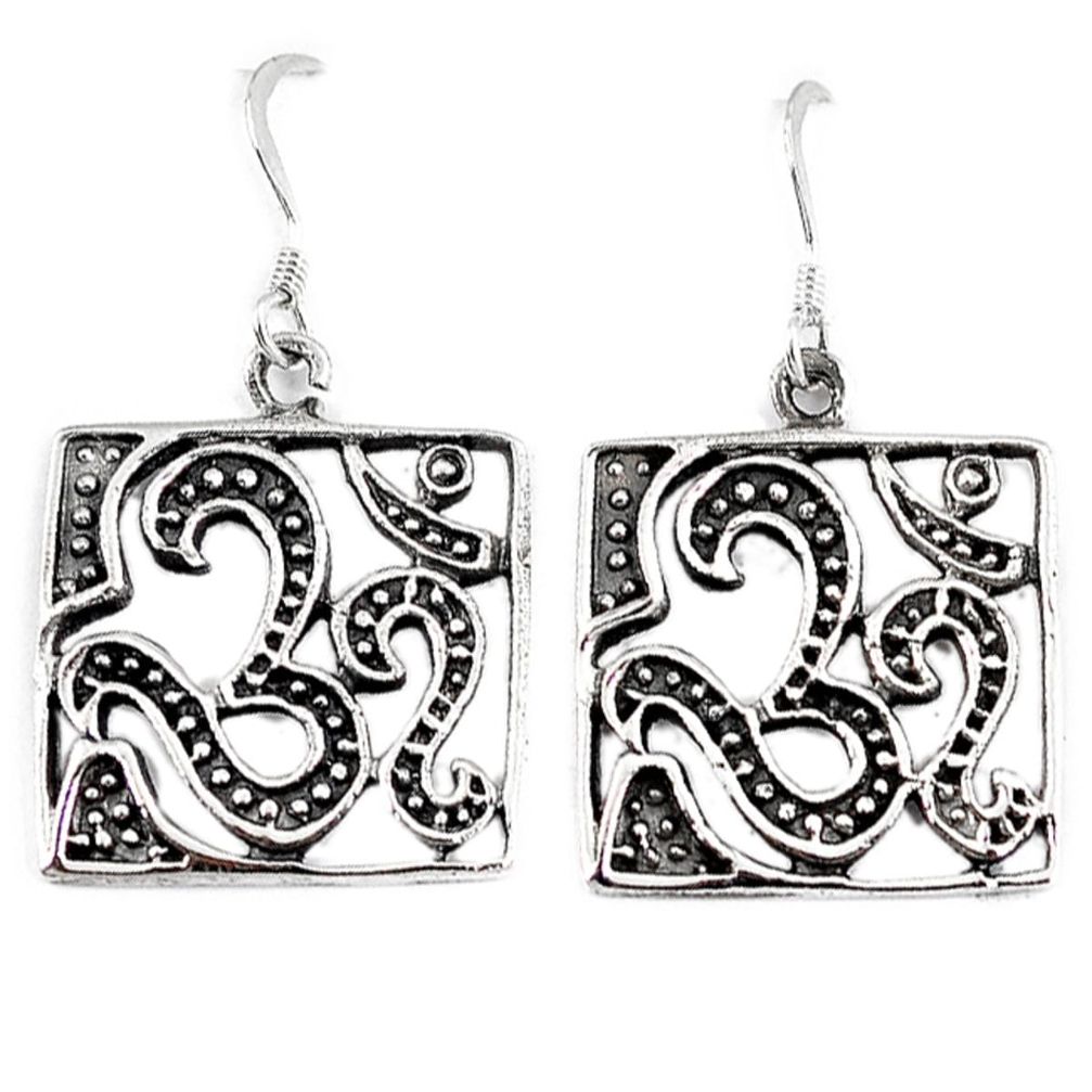 Indonesian bali style solid 925 sterling silver dangle om symbol earrings a53178