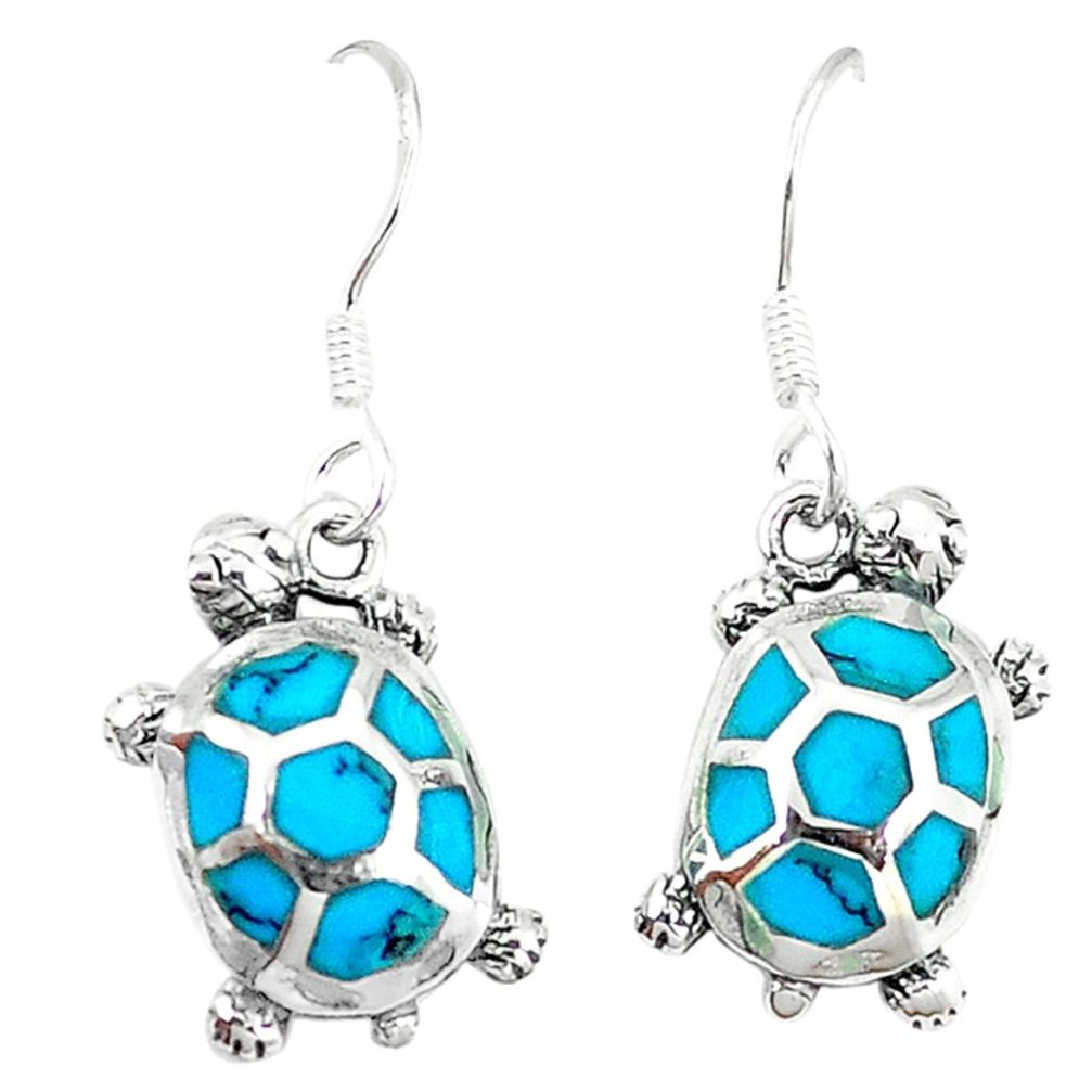 Fine blue turquoise enamel 925 sterling silver tortoise earrings jewelry a55481
