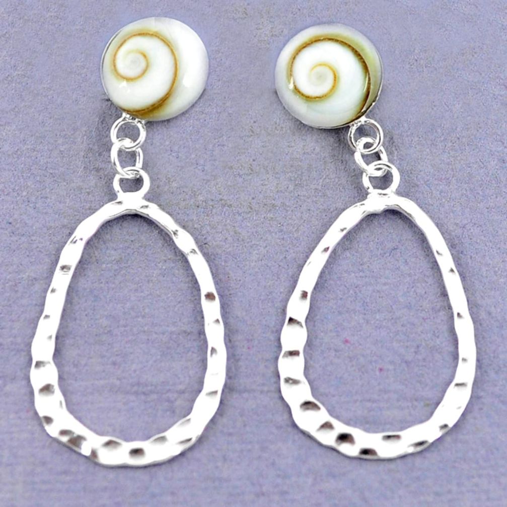Natural white shiva eye 925 sterling silver dangle earrings a57263