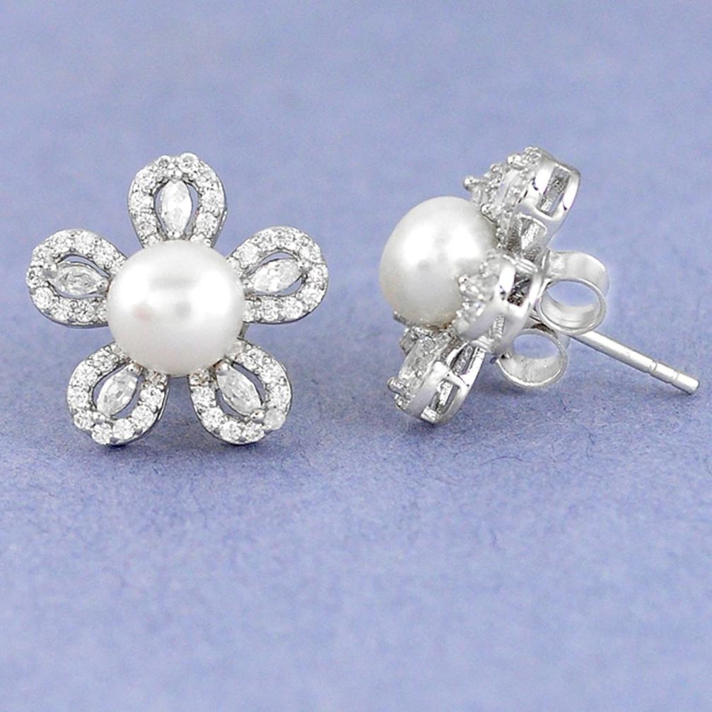 925 sterling silver natural white pearl topaz stud earrings jewelry a57799