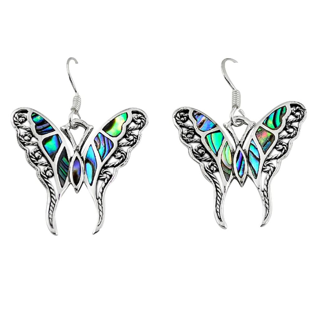 Green abalone paua seashell 925 silver butterfly earrings jewelry a58840