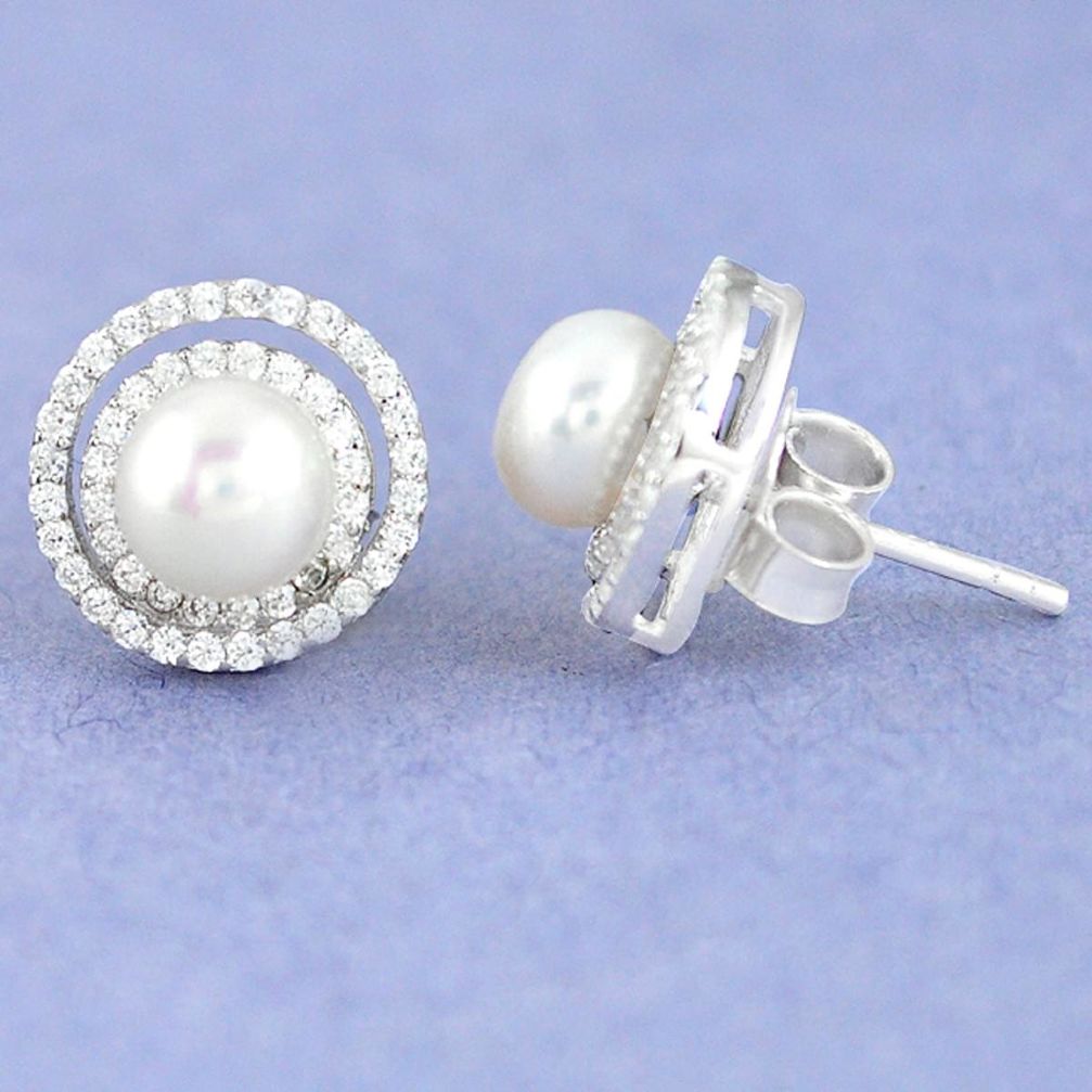 Natural white pearl topaz 925 sterling silver stud earrings jewelry a59671