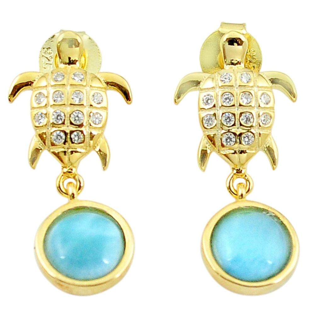 Natural blue larimar topaz 925 silver 14k gold tortoise earrings a63429