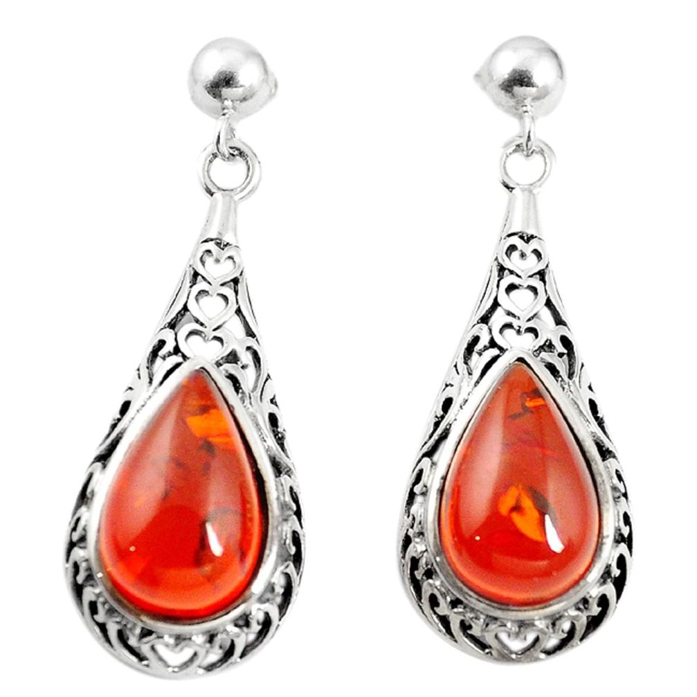925 sterling silver orange amber pear dangle earrings jewelry a70139