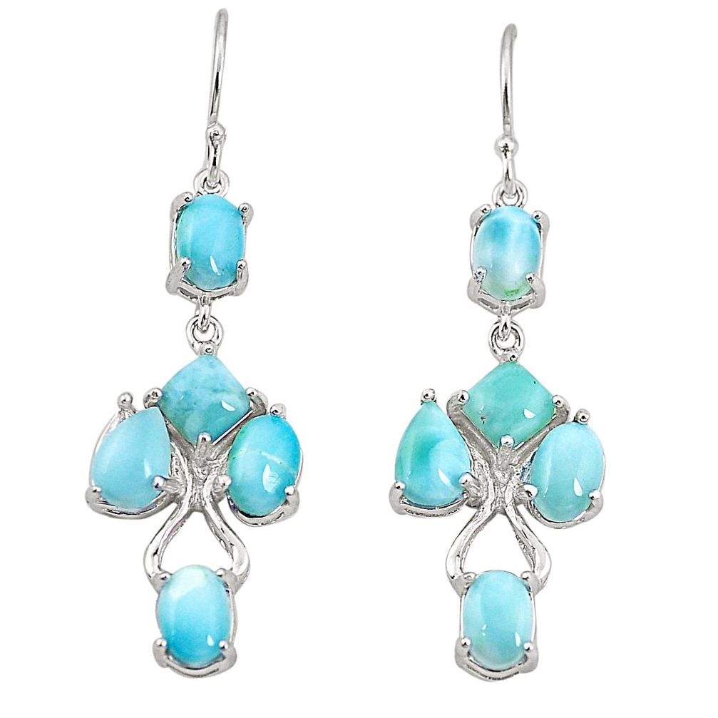 Natural blue larimar 925 sterling silver dangle earrings jewelry a76324