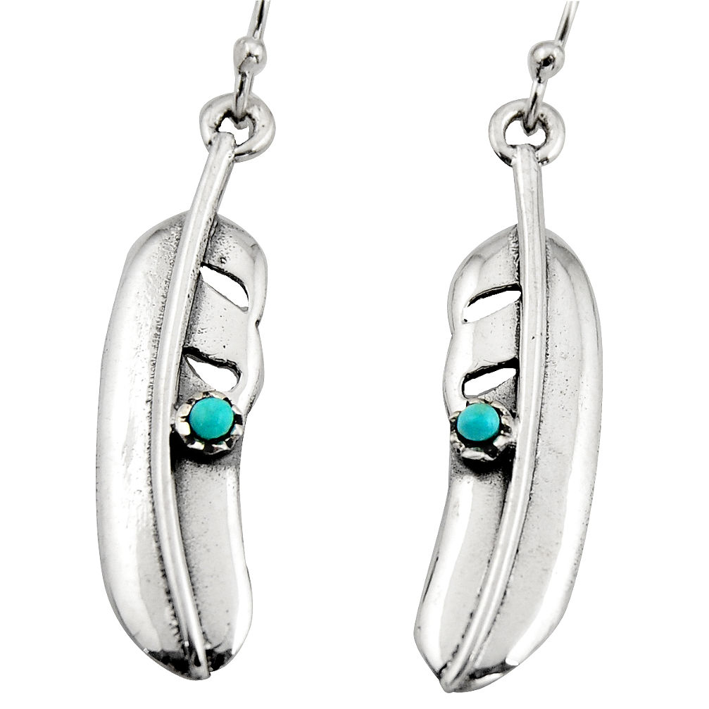0.23cts green arizona mohave turquoise 925 silver dangle feather earrings c7881